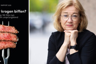 Porträttbild av Johanna Hållén tillsammans med omslaget till rapporten "Klarar krogen biffen?".
