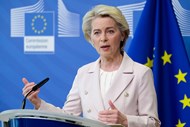 Porträtt på EU-kommissionens ordförande Ursula von der Leyen.