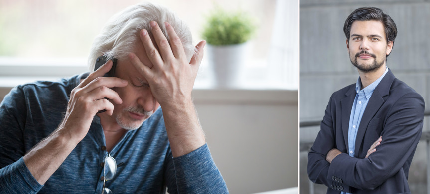 Collage av bild som håller i en telefon och Sinan Akdag