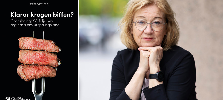 Porträttbild av Johanna Hållén tillsammans med omslaget till rapporten "Klarar krogen biffen?".