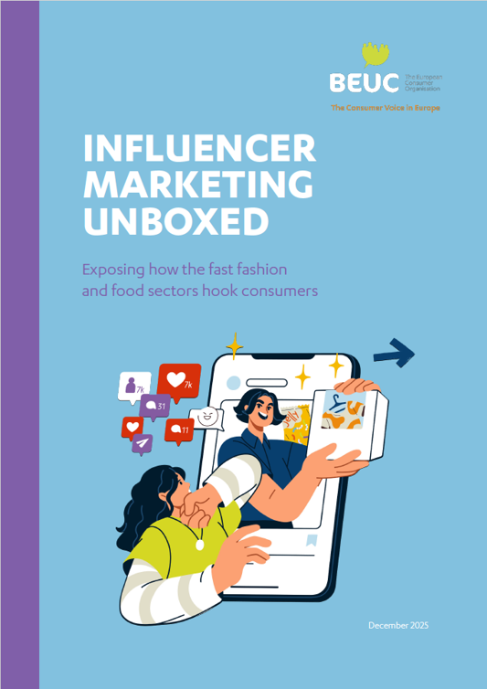 Omslaget av rapporten från BEUC som heter Influencer marketing unboxed