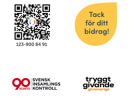 qr-kod för att swisha Sveriges Konsumenter, Tack för ditt bidrag, loggor för Svensk insamlingskontroll och Giva Sverige.