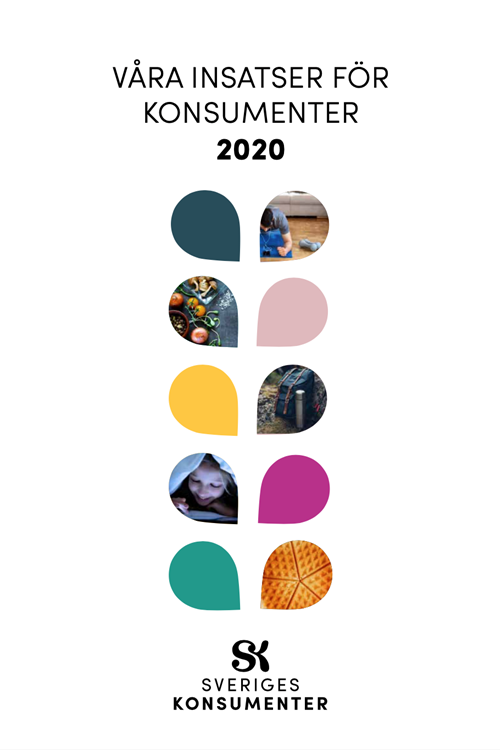 Bild på framsida på verksamhetsberättelse för 2020 med rubriken: Våra insatser för konsumenter 2020.