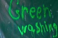 Presenning med texten "Green washing"