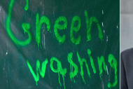 Dekorbild med texten Green washing samt porträttbild av Jakob König